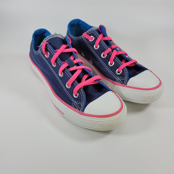 Converse All Star Double Tongue Low Top Shoes Blue Hot Pink Size Womens 6 - Picture 14 of 14